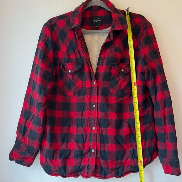 JACHS Girlfriend Buffalo Plaid Sherpa Flannel Jacket M Medium Cozy Cotton Lined - Picture 5 of 10